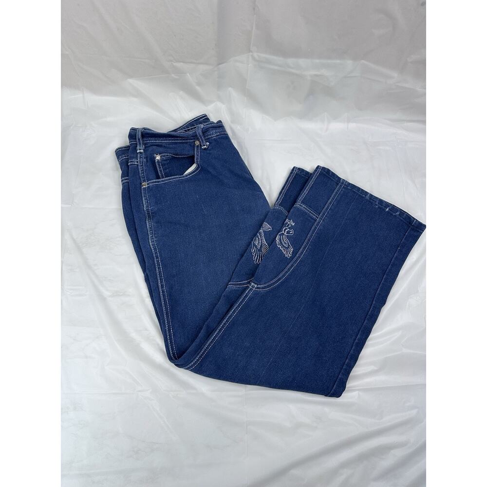 Vtg Sheplers Jean 36 Blue Boot Cut Flare Blue Eagle Embroidery Cowboy Ranch Y2K